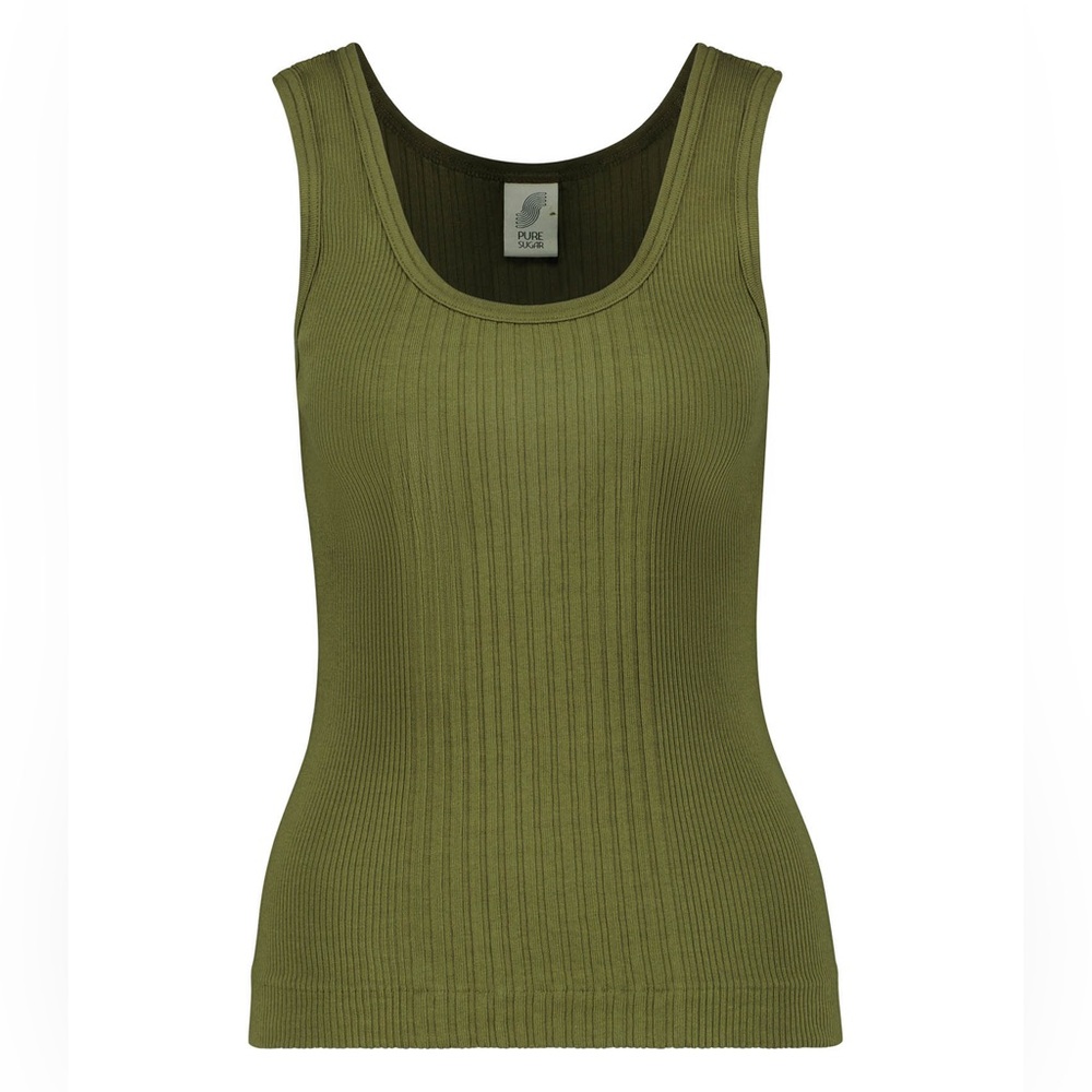 Olive Green Ribbed Tank Top